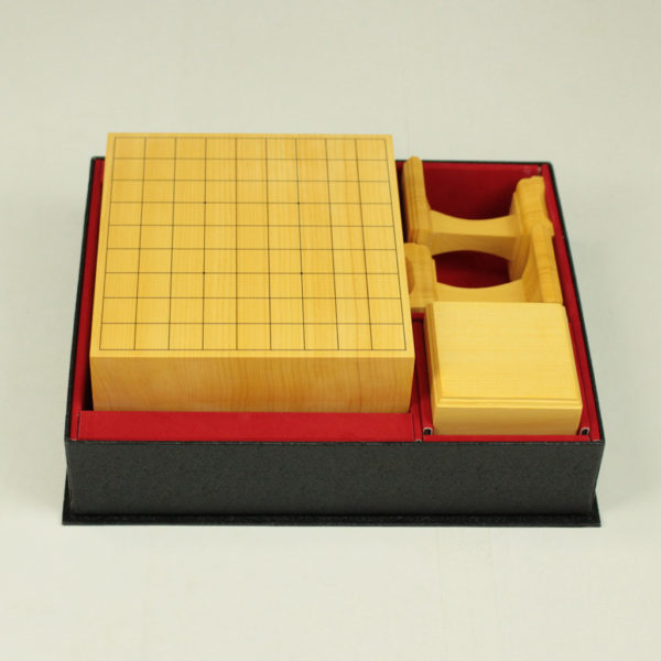 本榧ミニ将棋2寸足付盤5点セット(将棋駒・駒箱・駒袋・駒台付)